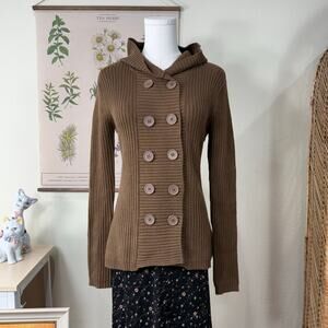 90s Y2k Ribbed Knit Hooded Sweater Jacket Forest Mori Kei Fairy Grunge Cottage M